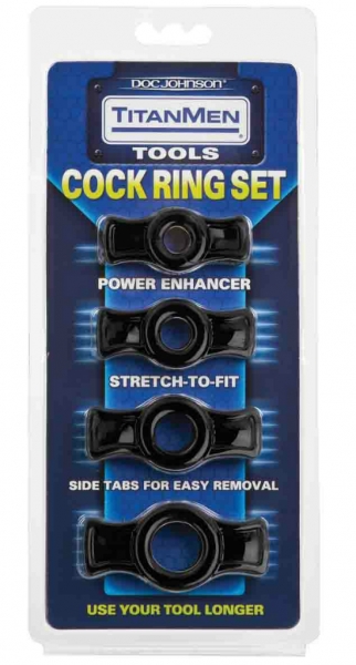 Titanmen Cock ring set - sada čtyř černých erekčních kroužků - kopie